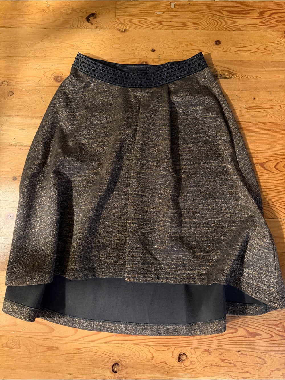 HD in Paris Metallic Charcoal and Black High-Low Skirt with Textured Waistband